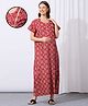 MomToBe Cotton Blend Half Sleeves Floral Printed Maternity Nighty With Side Seem Nursing Access - Venetian Red