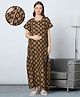 MomToBe Cotton Blend Half Sleeves Floral Printed Maternity Nighty With Side Seem Nursing Access - Claret Wine