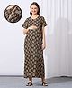 MomToBe Cotton Blend Half Sleeves Floral Printed Maternity Nighty With Side Seem Nursing Access - Ink Black