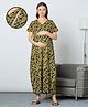 MomToBe Cotton Blend Half Sleeves Floral Printed Maternity Nighty With Side Seem Nursing Access - Sacramento Green