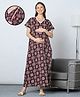 MomToBe Cotton Blend Half Sleeves Mandala Printed Maternity Nighty With Side Seem Nursing Access - Claret Wine