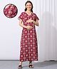 MomToBe Cotton Blend Half Sleeves Mandala Printed Maternity Nighty With Side Seem Nursing Access - Venetian Red