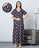MomToBe Cotton Blend Half Sleeves Mandala Printed Maternity Nighty With Side Seem Nursing Access - Navy Blue