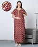 MomToBe Cotton Blend Half Sleeves Floral Printed Maternity Nighty With Side Seem Nursing Access - Claret Wine