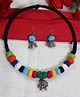 Kamule Navratri Theme Wool Beads Detailed Oxidised Jewellery Set - Multi Colour