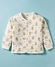 Pink Rabbit Fleece Knit Full Sleeves Front Open Jhabla With Teddy Print - Offwhite