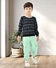 BABY CLOSET Cotton Knit Full Sleeves Checked Pattern Printed Light Winter Sweatshirt & Joggers - Mint Green & Blue