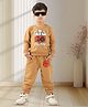 BABY CLOSET Cotton Knit Full Sleeves Lets Go Play Text Printed Light Winter Sweatshirt & Joggers - Brown