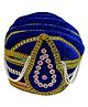 Kaku Fancy Dresses Stones & Lace Embellished Royal King Turban Fancy Dress Accessory - Blue