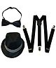 Kaku Fancy Dresses Solid Suspenders Bow & Hat Set - Black