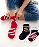 Pine Kids Disney Knit Ankle Length Anti-Bacterial Socks with Mickey Mouse Graphic Pack of 3 - Red & White