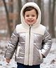 Babyhug Knit Full Sleeves Solid Hooded Padded Jacket With Fur Detailing - Silver
