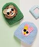 MayRa Knits Knitted Knit Pack Of 2 Animal Face Designed Crochet Caps - Green & Blue