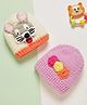 MayRa Knits Knitted Knit Pack Of 2 Floral & Animal Face Designed Crochet Caps - Pink & Cream