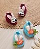 MayRa Knits Knit Set Of 2 Bunny & Carrot Applique Detailed Booties - Blue  & Maroon