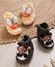 MayRa Knits Knit Set Of 2 Carrot & Deer Applique Detailed Booties - Grey & Yellow