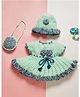 MayRa Knits Hand Knitted Knit Cap Sleeves Floral Crochet Designed Dress With Cap & Sling Bag - Green