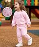 ToffyHouse Knitted Full Sleeves Top & Jogger Set with Floral Embroidery - Baby Pink
