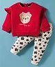 ToffyHouse Knitted Full Sleeves Top & Joggers Set With Animal & Star Print - Red & White