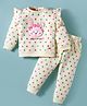 ToffyHouse Knitted Full Sleeves Bunny & Polka Dot Printed  Top & Lounge Pant Set - Cream