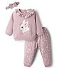 ToffyHouse Knitted Full Sleeves Top & Leggings Set with Head Band & Bunny Print -  Mauve