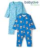 Babyoye Interlock Knit Full Sleeves Front Open Rompers with Teddy Bear Print Pack of 2 - Blue