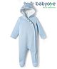 Babyoye Quilted Knit Footed & Hooded Solid Colour Sleepsuit With Ear Applique - Light Blue