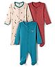I Bears Interlock Knit Full Sleeves Footed Sleepsuit With Space Theme Print pack Of 3 - Maroon Tan & Teal Blue