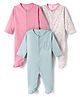 I Bears Interlock Knit Full Sleeves Footed Sleepsuit With Floral Print Pack Of 3 - Light Blue Pink & White
