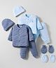 I Bears Interlock Knit Full Sleeves Ship Printed & Striped Co-ords Night Suits with Caps & Mittens Pack of 2 - Navy & Light Blue