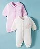 I Bears Interlock Knit Full Sleeves Front Open Rompers with Bear Print Pack of 2 - Pink & White
