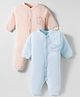 I Bears Interlock Knit Full Sleeves Front Open Rompers with Bear Print Pack of 2 - Peach & Light Blue