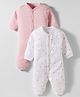 I Bears Interlock Knit Full Sleeves Front Open Rompers with Floral Print & Stripes Pack of 2 - Pink & White