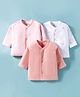 I Bears Interlock Knit Full Sleeves Front Open Vests with Stripes & Floral Print Pack of 3 - Pink Peach & White