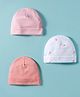 I Bears Interlock Knit Caps With Floral Print Pack Of 3 Pink & White - Diameter 17 cm