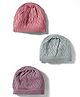I Bears Interlock Knit Baby Woolen Caps Pack of 3 Grey Pink & Rose Gold - Diameter 10.5 cm