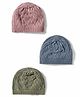 I Bears Interlock Knit Baby Woolen Caps Pack of 3 Olive Green Blue & Rose Gold - Diameter 11 cm