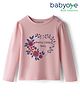 Babyoye 100% Cotton Knit Full Sleeves T-Shirt with Floral Print - Light Pink