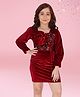 Cutecumber Woven Full Sleeves Sequin Embellished & Floral Applique Detailed Shift Dress - Maroon