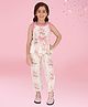 Cutecumber Cotton Woven Sleevless Floral Printed Bow Applique Detailed Peplum Top With Culottes Set - Cream