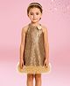 Cutecumber Woven Sleeveless Sequin Embellished & Floral Applique Detailed Dress - Beige