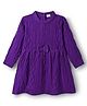 Babyhug Knit Full Sleeves Woolen Dress With Cable Knit Design & Bow Applique - Purple