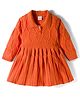 Babyhug Knit Full Sleeves Woollen Dress with Cable Knit Design - Orange