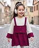 Babyhug Knit Full Sleeves Woollen Dress with Cable Knit Design - Wine & White