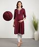 Bella Mama Woven Three Fourth Sleeves With Embroidered Neck Maternity Kurta - Maroon