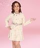 Cutecumber Tweed Knit Full Sleeves Checked Dress With Belt - Beige