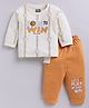 Nottie Planet Cotton Knit Full Sleeves Born To Win Text Printed Tee With Joggers Set -Orange