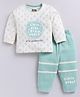 Nottie Planet Cotton Knit Full Sleeves Little Dude Big World Text Printed Tee With Joggers Set - Green