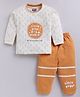 Nottie Planet Cotton Knit Full Sleeves Little Dude Big World Text Printed Tee With Joggers Set - Orange