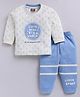 Nottie Planet Cotton Knit Full Sleeves Little Dude Big World Text Printed Tee With Joggers Set - Blue